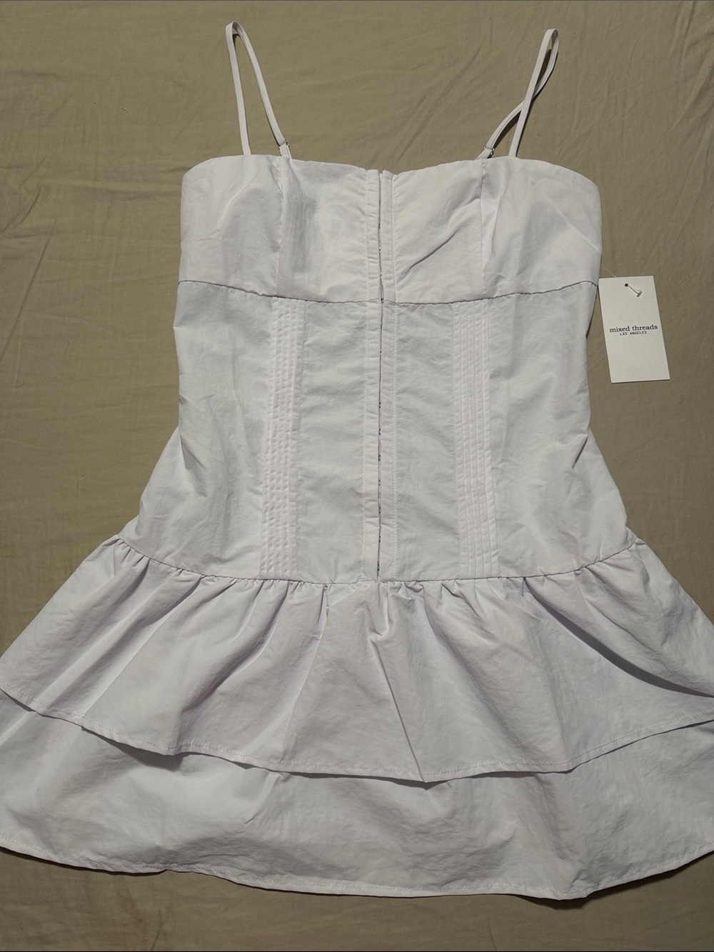 White Spaghetti-Strap Ruffle Mini Dress